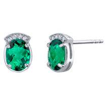 Simulated Emerald Sterling Silver Aura Stud Earrings 2.00 Carats Total