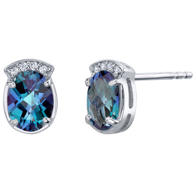 Simulated Alexandrite Sterling Silver Aura Stud Earrings 3.25 Carats Total