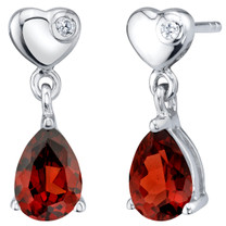 Garnet Sterling Silver Heart Dangle Drop Earrings 1.50 Carats Total