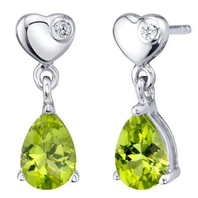 Peridot Sterling Silver Heart Dangle Drop Earrings 1.25 Carats Total