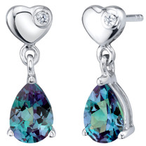 Simulated Alexandrite Sterling Silver Heart Dangle Drop Earrings 1.75 Carats Total