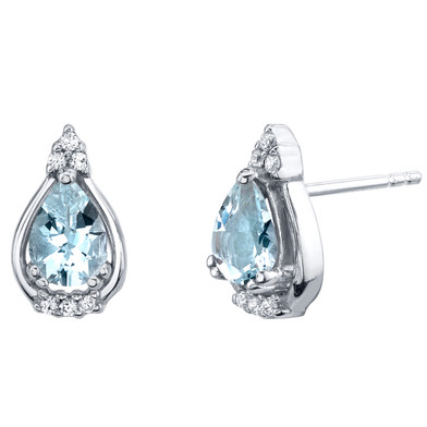 Aquamarine Sterling Silver Empress Stud Earrings 1.00 Carat Total
