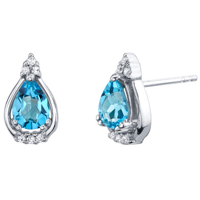 Swiss Blue Topaz Sterling Silver Empress Stud Earrings 1.50 Carats Total