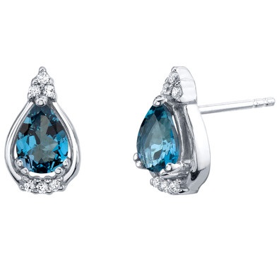 London Blue Topaz Sterling Silver Empress Stud Earrings 1.50 Carats Total