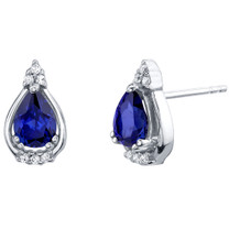 Created Blue Sapphire Sterling Silver Empress Stud Earrings 1.75 Carats Total
