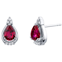 Created Ruby Sterling Silver Empress Stud Earrings 1.75 Carats Total
