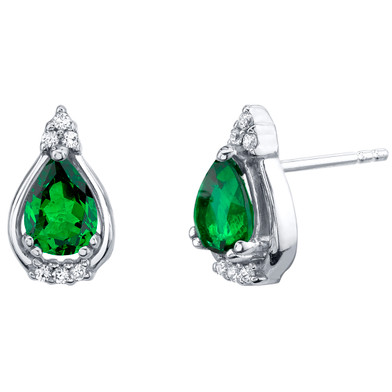 Simulated Emerald Sterling Silver Empress Stud Earrings 1.00 Carat Total