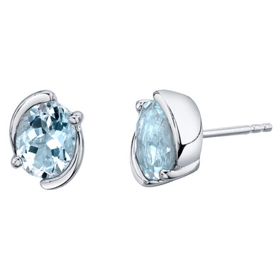 Aquamarine Sterling Silver Bezel Stud Earrings 2.25 Carats Total