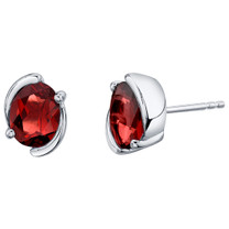 Garnet Sterling Silver Bezel Stud Earrings 3.00 Carats Total