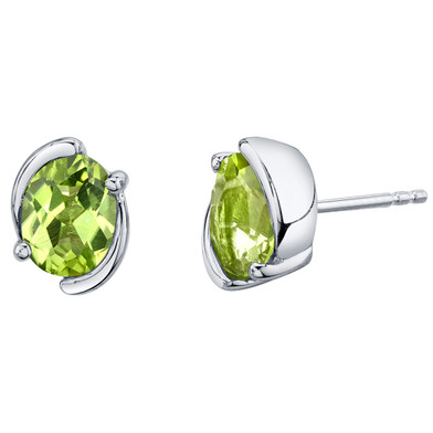Peridot Sterling Silver Bezel Stud Earrings 2.50 Carats Total