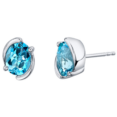 Swiss Blue Topaz Sterling Silver Bezel Stud Earrings 3.00 Carats Total