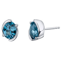 London Blue Topaz Sterling Silver Bezel Stud Earrings 3.00 Carats Total