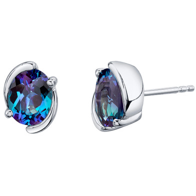 Simulated Alexandrite Sterling Silver Bezel Stud Earrings 3.50 Carats Total