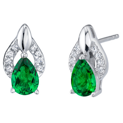 Simulated Emerald Sterling Silver Finesse Stud Earrings 1.00 Carat Total