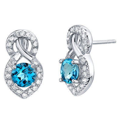 Swiss Blue Topaz Sterling Silver Crossover Stud Earrings 2.00 Carats Total