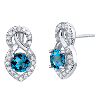 London Blue Topaz Sterling Silver Crossover Stud Earrings 2.00 Carats Total