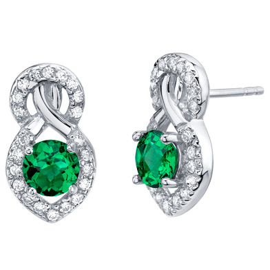 Simulated Emerald Sterling Silver Crossover Stud Earrings 1.50 Carats Total