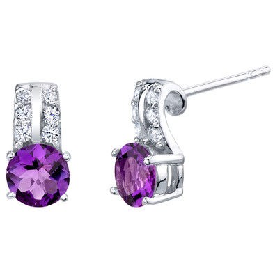 Amethyst Sterling Silver Arc Stud Earrings 1.50 Carats Total