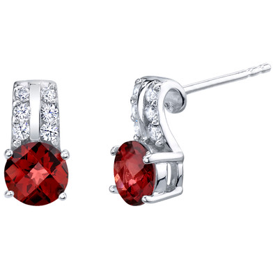 Garnet Sterling Silver Arc Stud Earrings 2.00 Carats Total