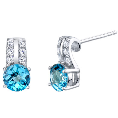 Swiss Blue Topaz Sterling Silver Arc Stud Earrings 2.00 Carats Total