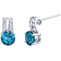 London Blue Topaz Sterling Silver Arc Stud Earrings 2.00 Carats Total