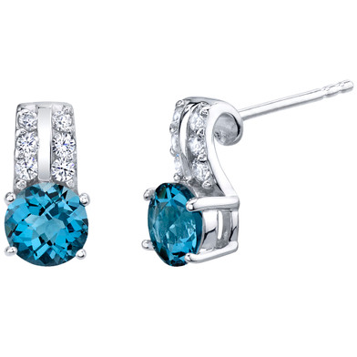 London Blue Topaz Sterling Silver Arc Stud Earrings 2.00 Carats Total
