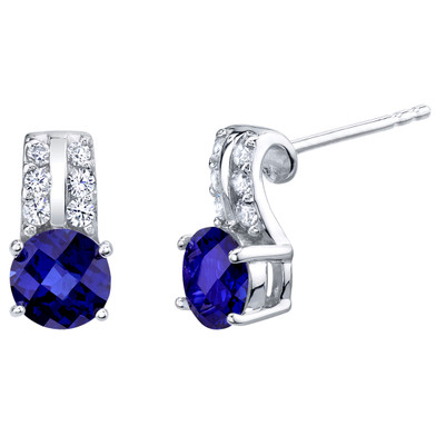 Created Blue Sapphire Sterling Silver Arc Stud Earrings 2.00 Carats Total