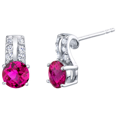 Created Ruby Sterling Silver Arc Stud Earrings 2.00 Carats Total