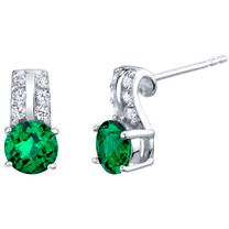Simulated Emerald Sterling Silver Arc Stud Earrings 1.50 Carats Total