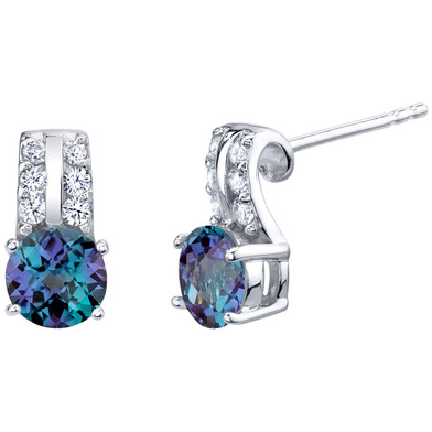 Simulated Alexandrite Sterling Silver Arc Stud Earrings 2.25 Carats Total