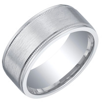 Mens Classic Sterling Silver Wedding Ring Band in Milgrain Brushed Matte 8mm Comfort Fit Sizes 8 to 14