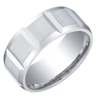 Mens Sterling Silver Delta Wedding Ring Band in Brushed Satin 8mm Comfort Fit Sizes 8 to 14