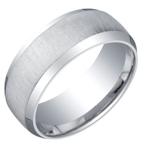 Mens Sterling Silver Beveled Edge Wedding Ring Band in Brushed Matte 8mm Comfort Fit Sizes 8 to 14