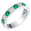 Sterling Silver Simulated Emerald Milgrain Half Eternity Ring Band