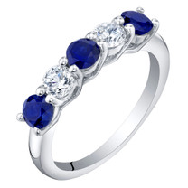 Sterling Silver Created Blue Sapphire Five-Stone Trellis Ring Band