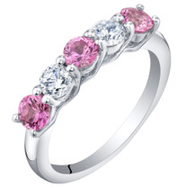 Sterling Silver Created Pink Sapphire Five-Stone Trellis Ring Band