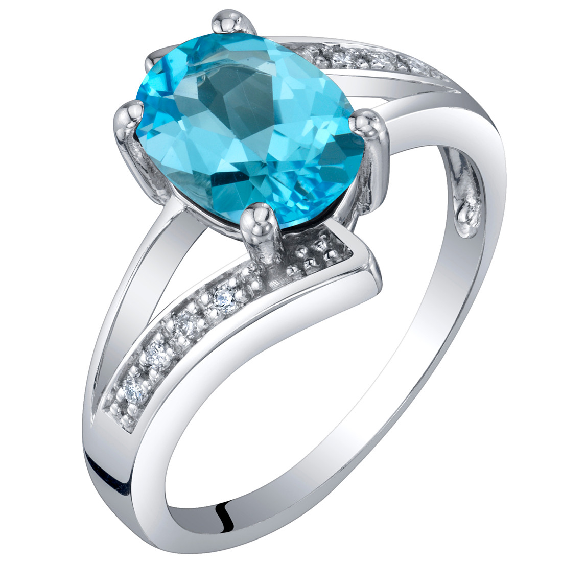 14K White Gold Genuine Swiss Blue Topaz and Diamond Solitaire