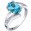 14K White Gold Genuine Swiss Blue Topaz and Diamond Solitaire Bypass Oval Ring 1.25 Carats