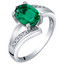 14K White Gold Created Emerald and Diamond Solitaire Bypass Oval Ring 1.25 Carats
