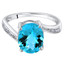 14K White Gold Genuine Swiss Blue Topaz and Diamond Solitaire Ring 3 Carats Oval Shape