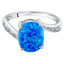 14K White Gold Created Blue Opal and Diamond Solitaire Ring 1.25 Carats Oval Shape