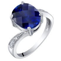 14K White Gold Created Blue Sapphire and Diamond Solitaire Ring 3.50 Carats Oval Shape