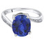 14K White Gold Created Blue Sapphire and Diamond Solitaire Ring 3.50 Carats Oval Shape