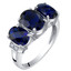 14K White Gold Created Blue Sapphire and Diamond Three Stone Triune Ring 3 Carats