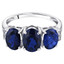 14K White Gold Created Blue Sapphire and Diamond Three Stone Triune Ring 3 Carats