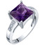 14K White Gold Genuine Amethyst and Diamond Princess Cut Solitaire Ring 2 Carats