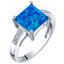 14K White Gold Created Blue Opal and Diamond Princess Cut Solitaire Ring 1 Carat
