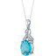 14K White Gold Genuine Swiss Blue Topaz and Diamond Soul Pendant 4 Carats Oval Shape