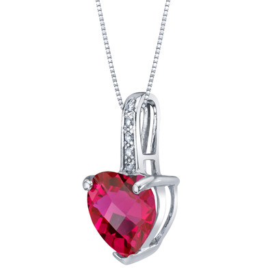 14K White Gold Created Ruby and Diamond Heart Pendant 2.50 Carats