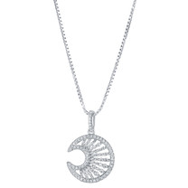 Sterling Silver Simulated Diamonds Crescent Moon Pendant Necklace